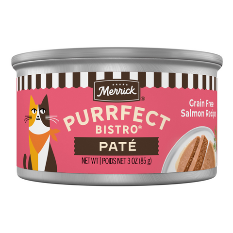 Merrick Purrfect Bistro Grain Free Premium Soft Canned Pate Adult Wet Cat Food, High Protein Salmon Recipe