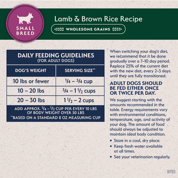 Natural Balance Limited Ingredient Dry Dog Food, Lamb & Brown Rice Small Breed Bites Recipe