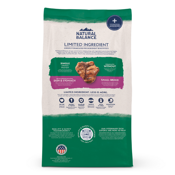 Natural Balance Limited Ingredient Dry Dog Food, Lamb & Brown Rice Small Breed Bites Recipe