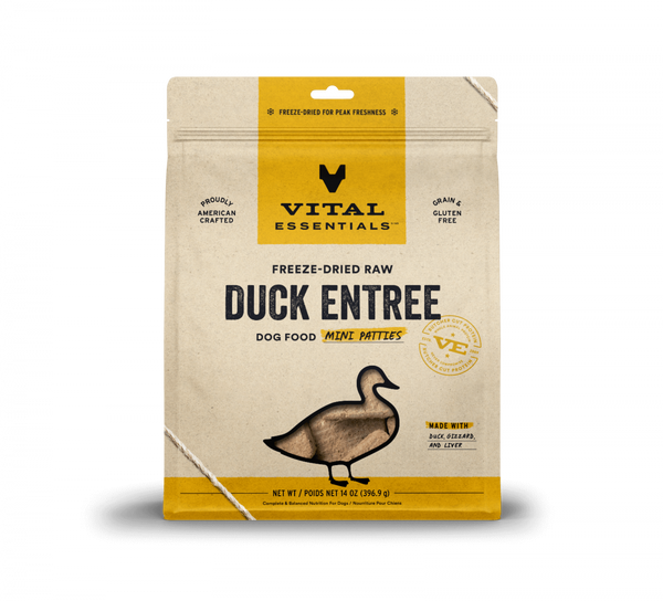 Vital Essentials Freeze Dried Grain Free Duck Mini Patties Entree for Dogs Food