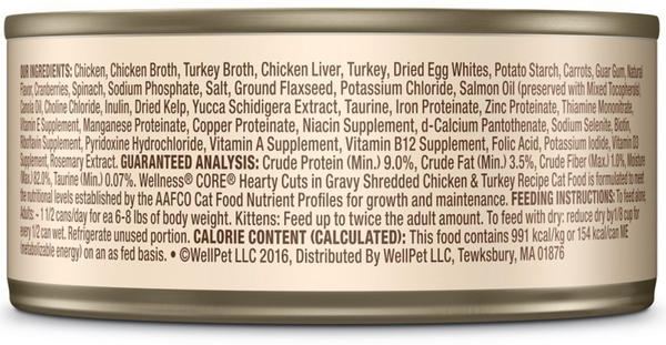 Wellness CORE Natural Grain Free Hearty Cuts Chicken and Turkey Canned Cat Food