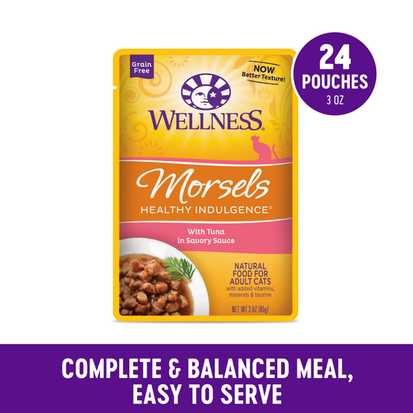 Wellness Healthy Indulgence Natural Grain Free Morsels with Tuna in Savory Sauce Cat Food Pouch