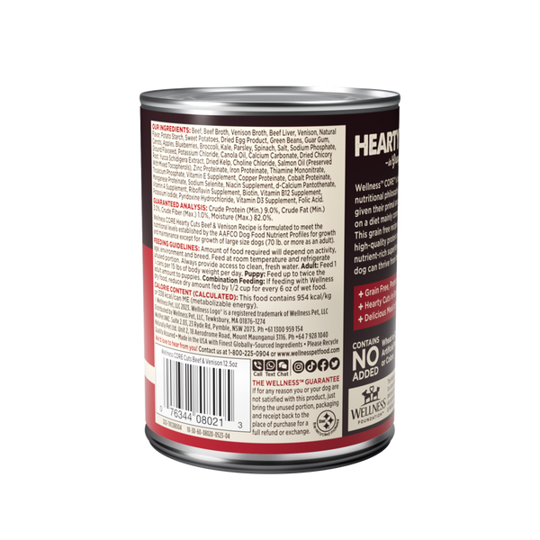 Wellness CORE Natural Grain Free Hearty Cuts Beef and Venison Canned Dog Food