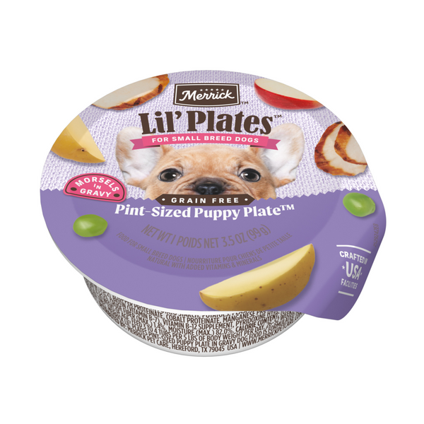 Merrick Lil' Plates Small Breed Grain Free Pint Size Puppy Plate in Gravy Dog Food Tray