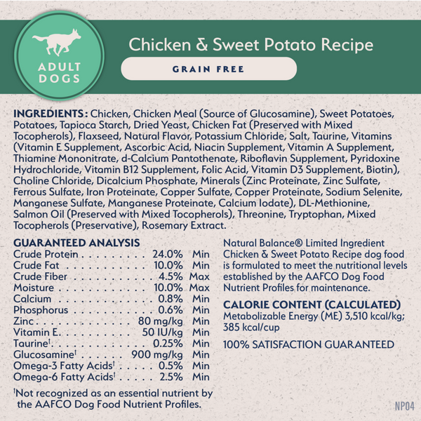 Natural Balance Limited Ingredient Grain Free Dry Dog Food, Chicken & Sweet Potato Recipe