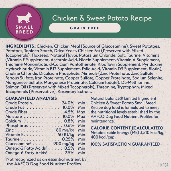 Natural Balance Limited Ingredient Grain Free Dry Dog Food for Small Breeds, Chicken & Sweet Potato Recipe