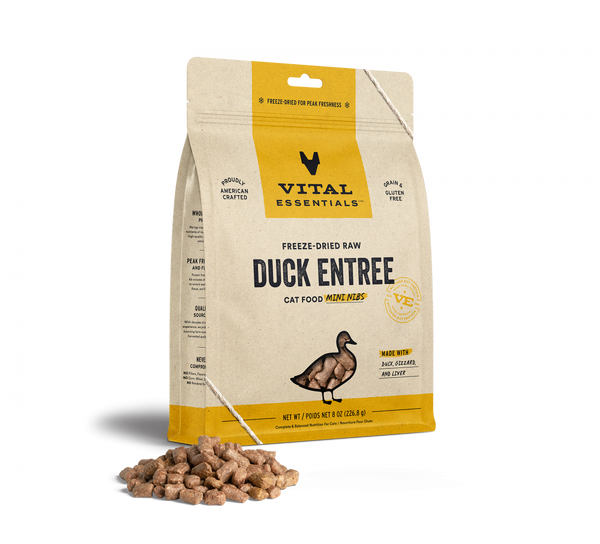 Vital Essentials Grain Free Duck Mini Nibs Freeze Dried Raw Food for Cats
