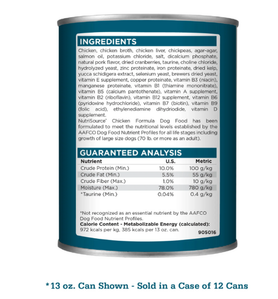 NutriSource Grain Free Chicken Formula Canned Dog Food