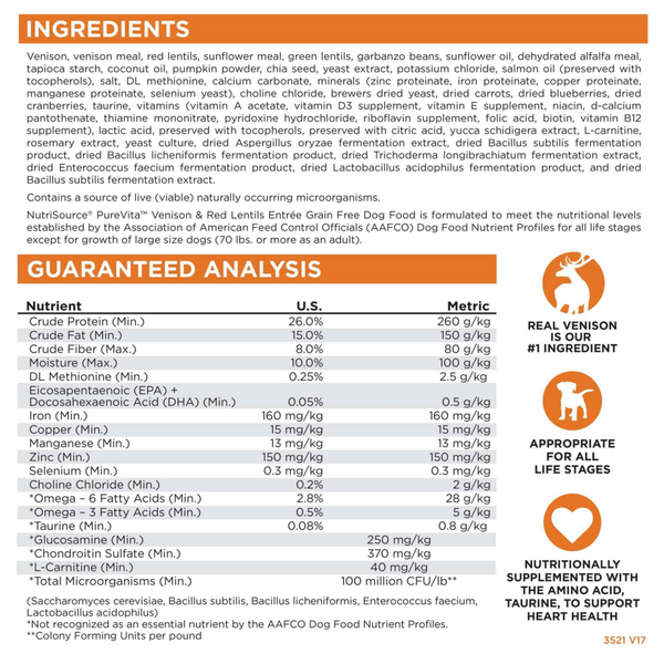 PureVita Grain Free Venison & Red Lentils Entree Dry Dog Food