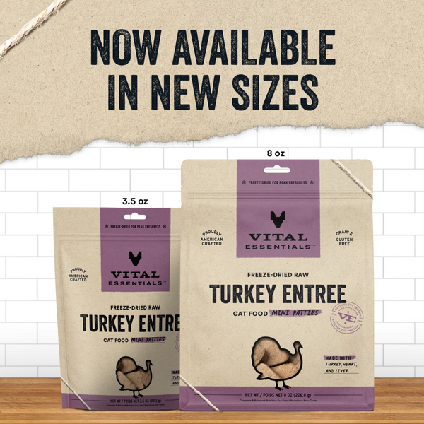 Vital Essentials Grain Free Turkey Dinner Patties Freeze Dried Raw Food for Cats