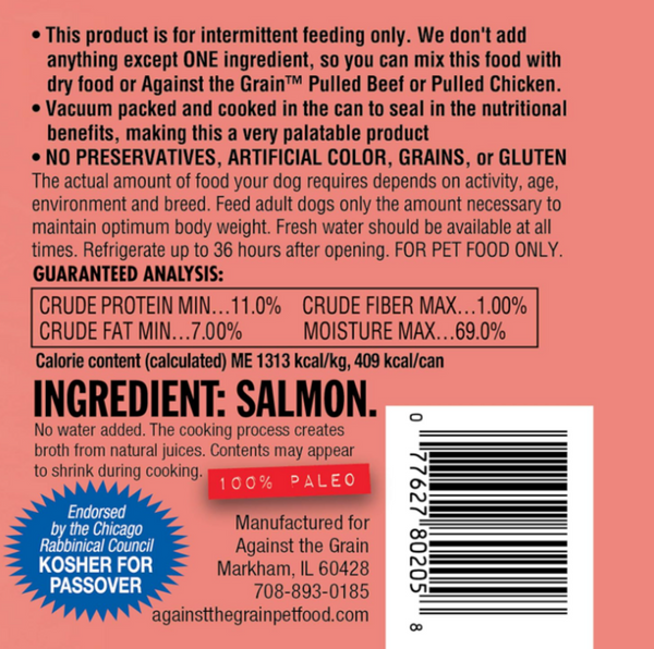 Against the Grain Nothing Else Grain Free One Ingredient 100% Salmon Canned Dog Food