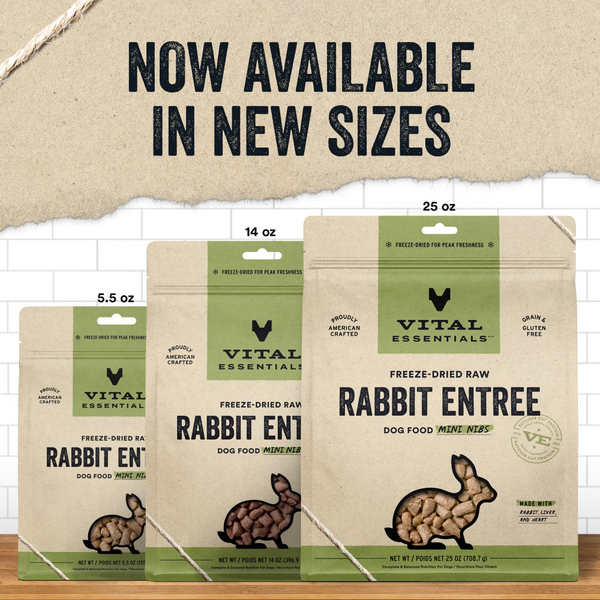 Vital Essentials Grain Free Rabbit Mini Nibs Entree Freeze Dried Dog Food