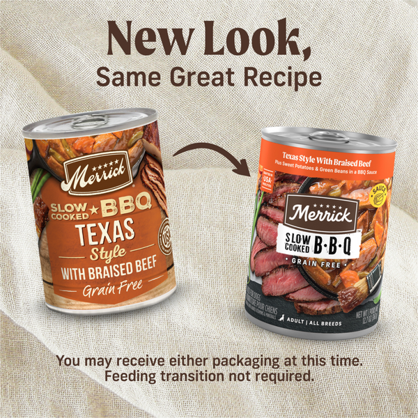 Merrick Slow-Cooked BBQ Premium Healthy Real Meat Grain Free Canned Dog Food, Texas Style With Braised Beef