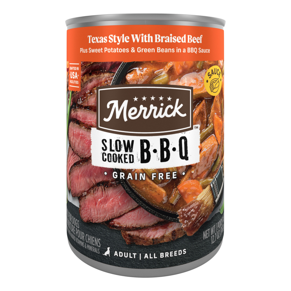 Merrick Slow-Cooked BBQ Premium Healthy Real Meat Grain Free Canned Dog Food, Texas Style With Braised Beef