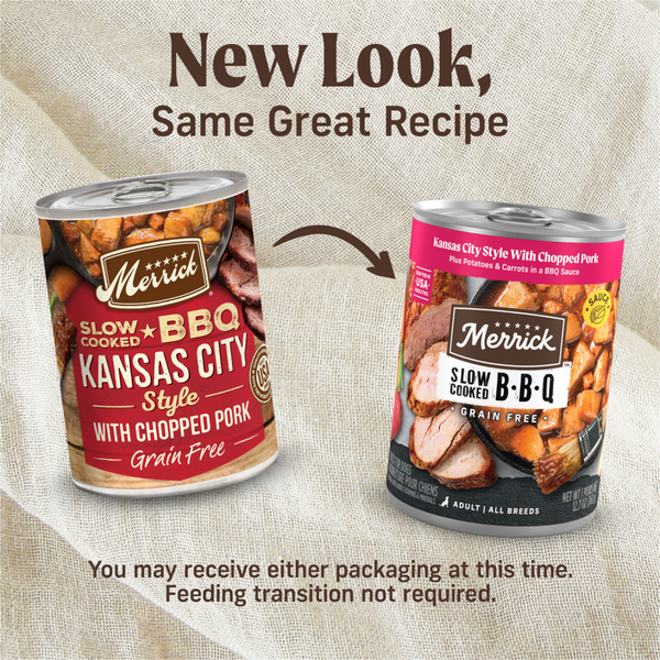 Merrick Wet Dog Food Slow-Cooked BBQ Kansas City Style with Chopped Pork Grain Free Canned Dog Food
