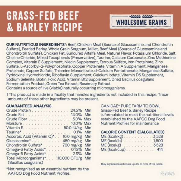 Canidae Pure Farm To Bowl Grass-Fed Beef & Barley Recipe Dog Food