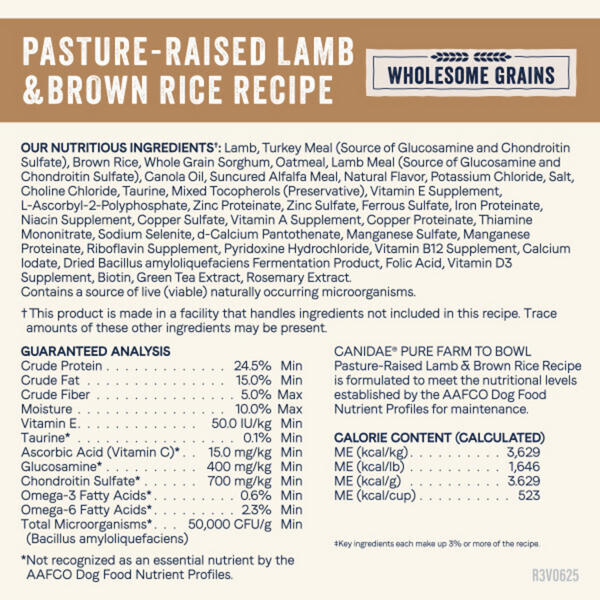 Canidae Pure Farm To Bowl Pasture-Raised Lamb & Brown Rice Recipe