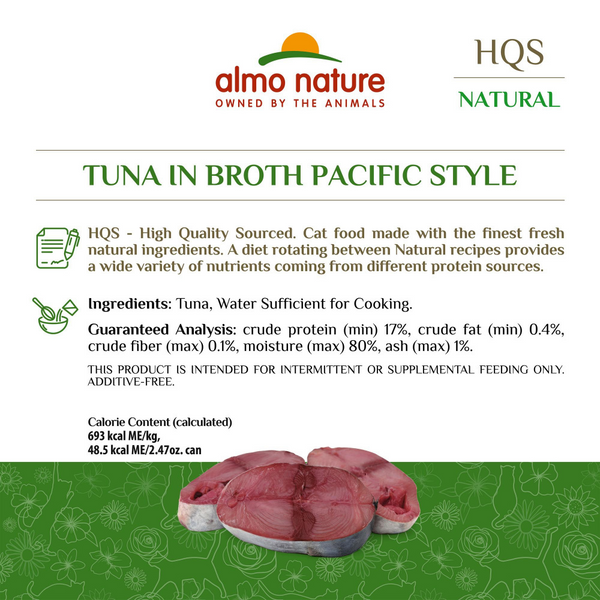 Almo Nature HQS Natural Cat Grain Free Additive Free Tuna In Broth Pacific Style Canned Cat Food