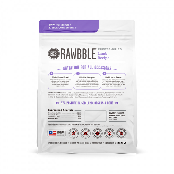 Bixbi Rawbble Freeze Dried  Lamb Dog Food