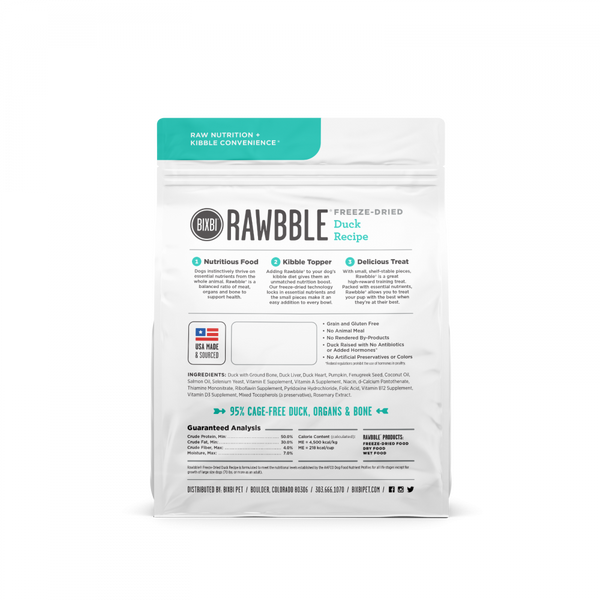Bixbi Rawbble Freeze Dried Duck Dog Food