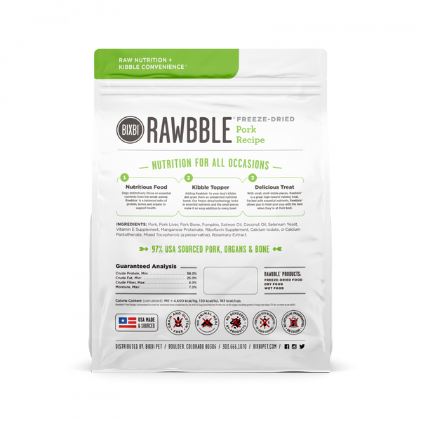 Bixbi Rawbble Freeze Dried Pork Dog Food
