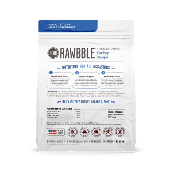 Bixbi Rawbble Freeze Dried Turkey Dog Food