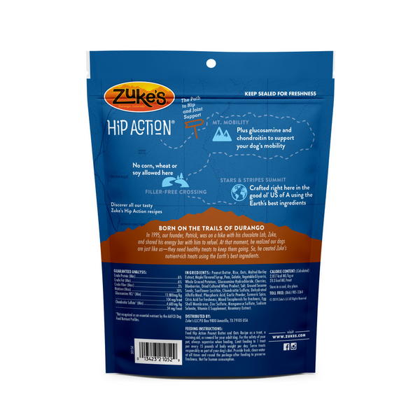 Zukes Hip Action Peanut Butter and Oats Dog Treats Glucosamine and  Chondroitin