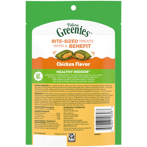 Greenies Feline SmartBites Healthy Indoor Natural Chicken Flavor Soft & Crunchy Adult Cat Treats