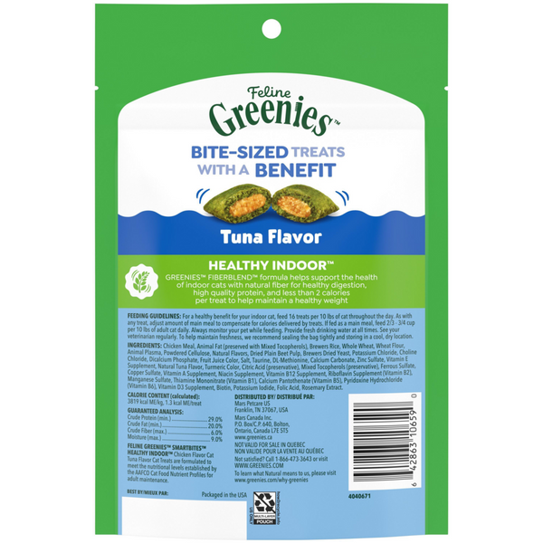 Greenies Feline SmartBites Healthy Indoor Natural Tuna Flavor Soft & Crunchy Adult Cat Treats