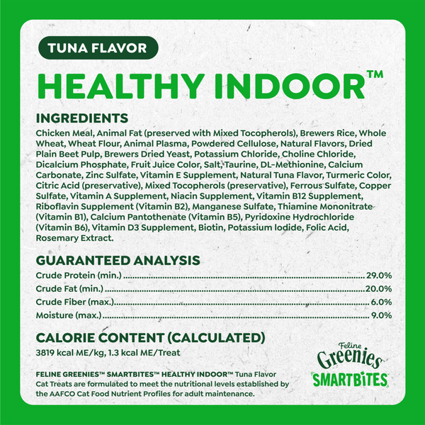 Greenies Feline SmartBites Healthy Indoor Natural Tuna Flavor Soft & Crunchy Adult Cat Treats