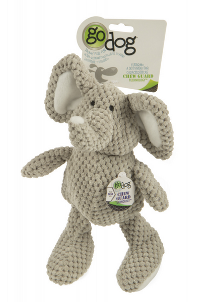 Go Dog Checkers Elephant with Chew Guard Technology Durable Plush Squeaker Dog Toy Gray