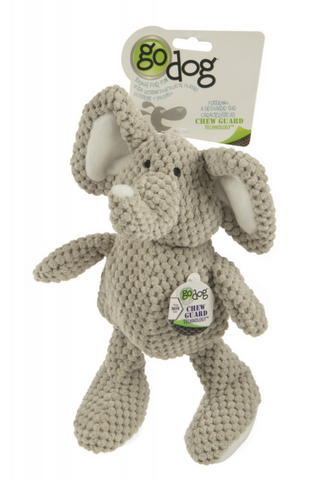 Go Dog Checkers Elephant with Chew Guard Technology Durable Plush Squeaker Dog Toy Gray