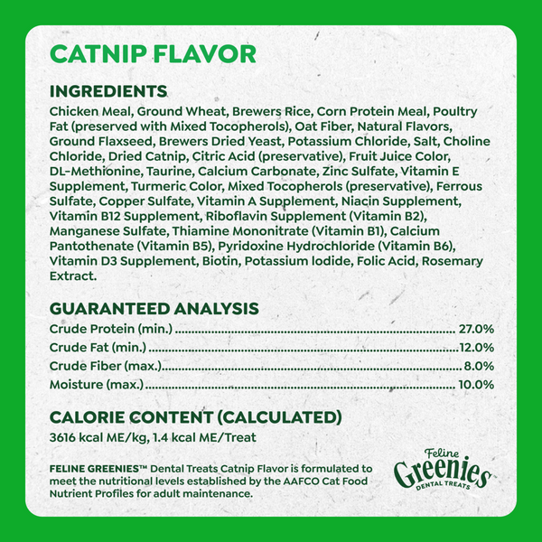 Feline Greenies Adult Dental Catnip Flavor Cat Treats