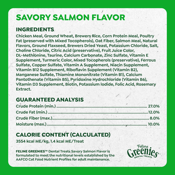 Feline Greenies Adult Dental Savory Salmon Flavor Cat Treats