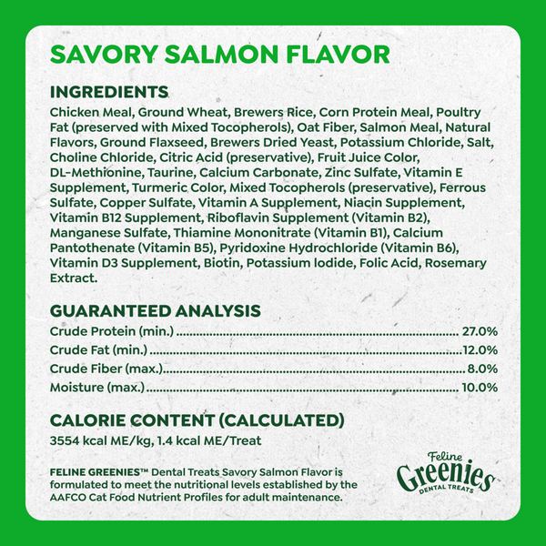Feline Greenies Adult Natural Dental Care Savory Salmon Flavor Cat Treats