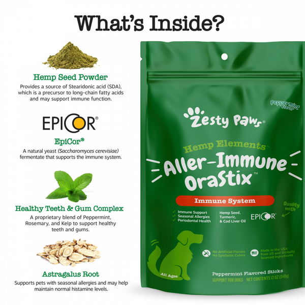Zesty Paws Hemp Elements Aller-Immune Orastix Dental Chews for Dogs