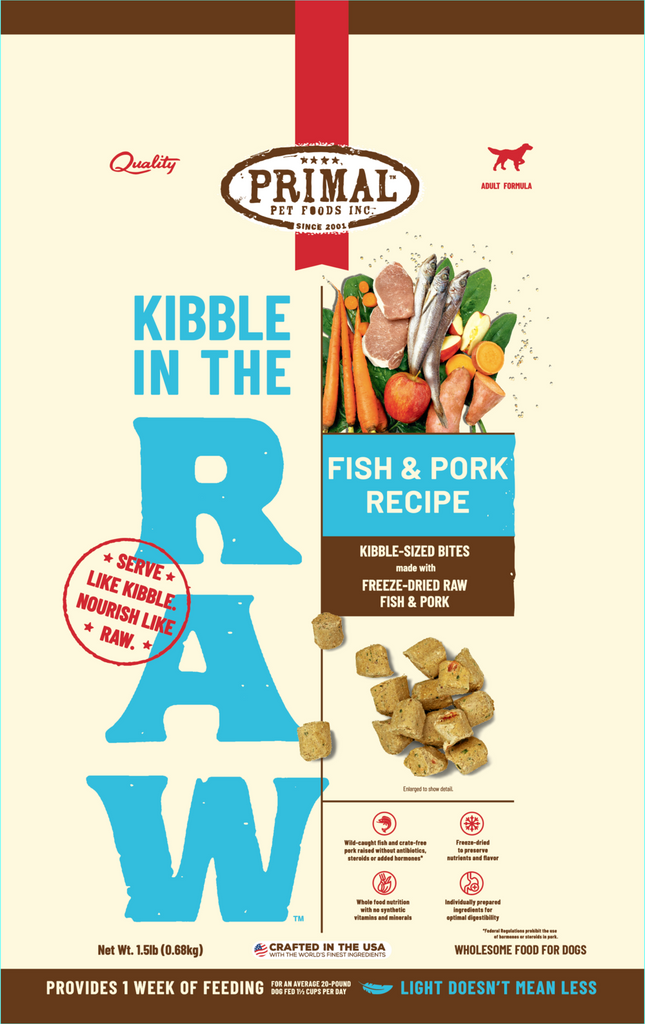 Primal Canine Fish & Pork Recipe Kibble in the Raw