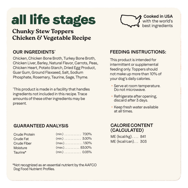 Canidae All Life Stages Wet Dog Food, Chunky Stew Toppers, Chicken & Vegetable Recipe, 12.7 oz.