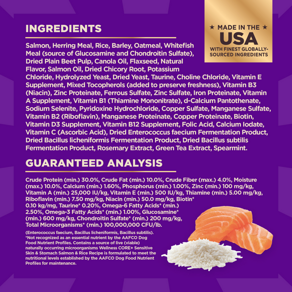 Wellness Core + Sensitive Skin & Stomach Salmon & Rice Dog Food