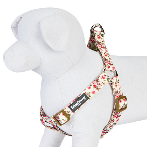 Blueberry Pet Step-in Spring Scent Inspired Adjustable Dog Harness, Pink Rose Print Ivory