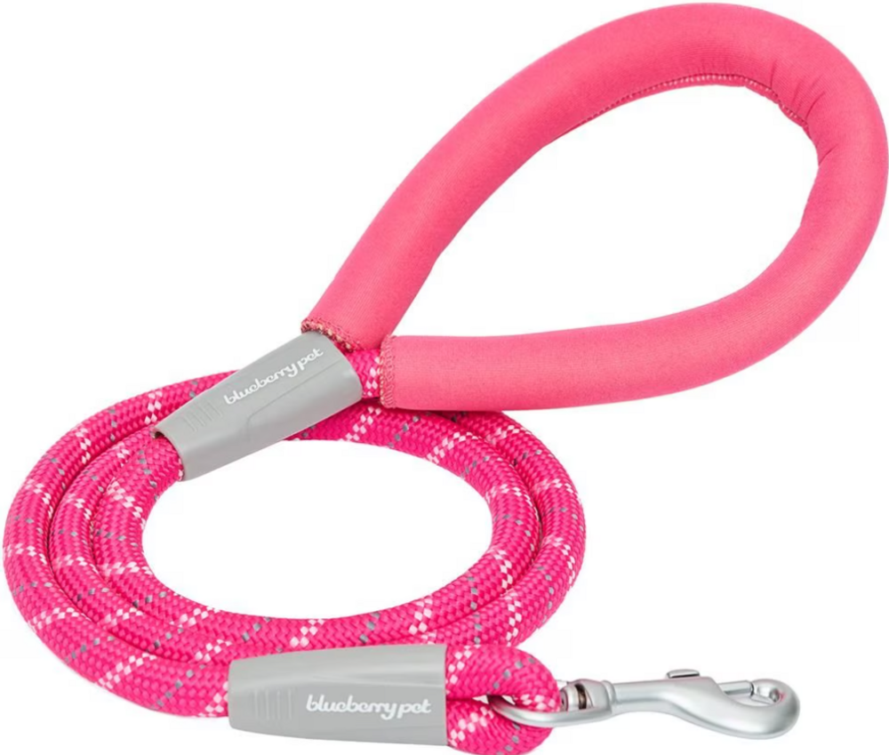 Blueberry Pet Durable Diagonal Striped Rope Leash in Pink with Comfy Neoprene Handle