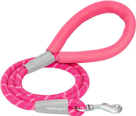 Blueberry Pet Durable Diagonal Striped Rope Leash in Pink with Comfy Neoprene Handle