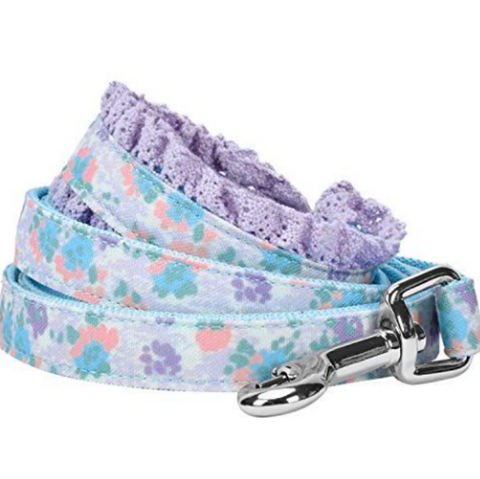 Blueberry Pet Durable Made Well Lovely Floral Print Dog Leash with Lace in Lavender