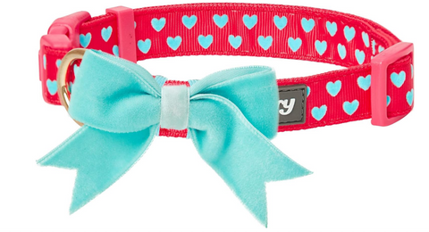 Blueberry Pet Heart Flocking Adjustable Dog Collar, Lust Red with Detachable Velvety Bowtie