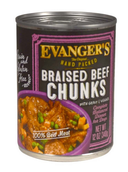 Evanger's Hand Packed Grain Free Braised Beef Chunks with Gravy Canned Dog Food