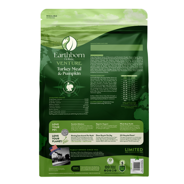 Earthborn Holistic Venture Limited Ingredient Grain Free Turkey Meal and Pumpkin Dry Dog Food