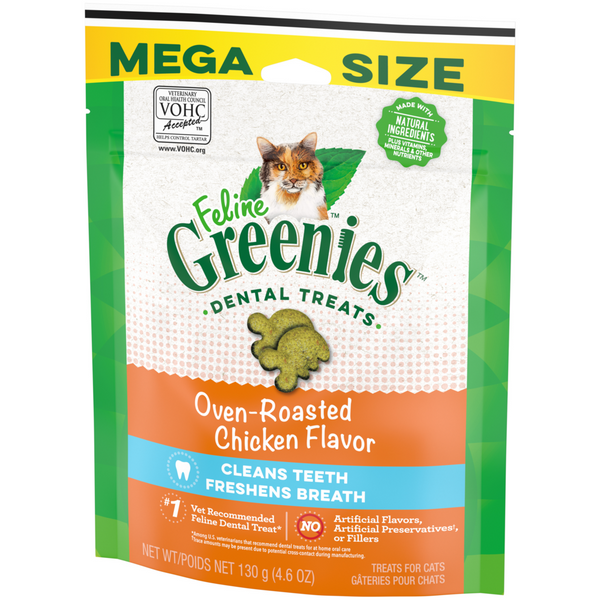 Feline Greenies Adult Natural Dental Care Oven Roasted Chicken Flavor Cat Treats