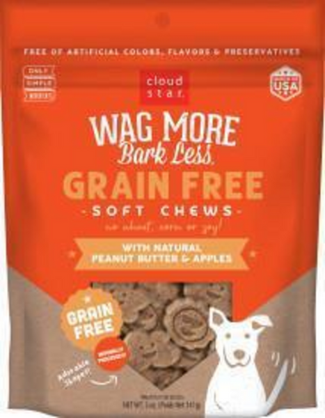 Cloud Star Wag More Bark Less Soft Chews Grain Free Peanut Butter & Apples Dog Treats