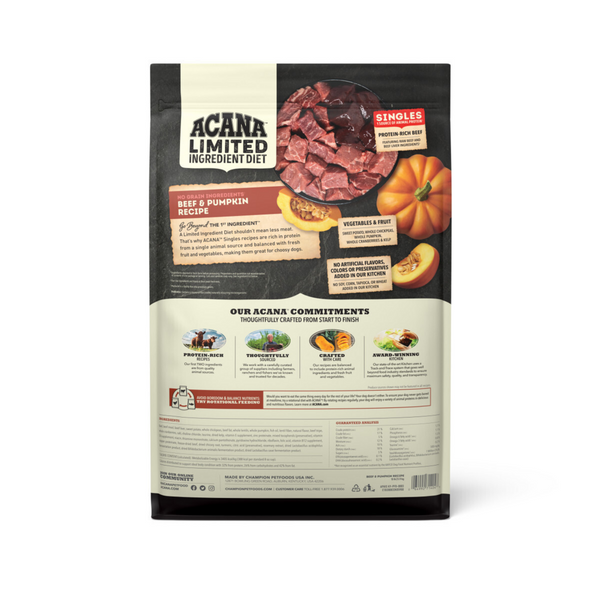 Acana Singles, Beef & Pumpkin Recipe, Limited Ingredient Diet Dry Dog Food