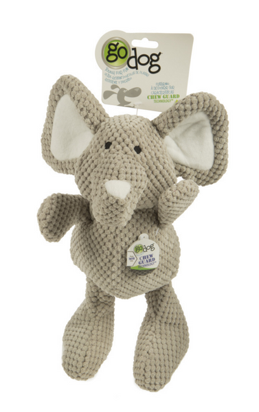 Go Dog Checkers Elephant with Chew Guard Technology Durable Plush Squeaker Dog Toy Gray